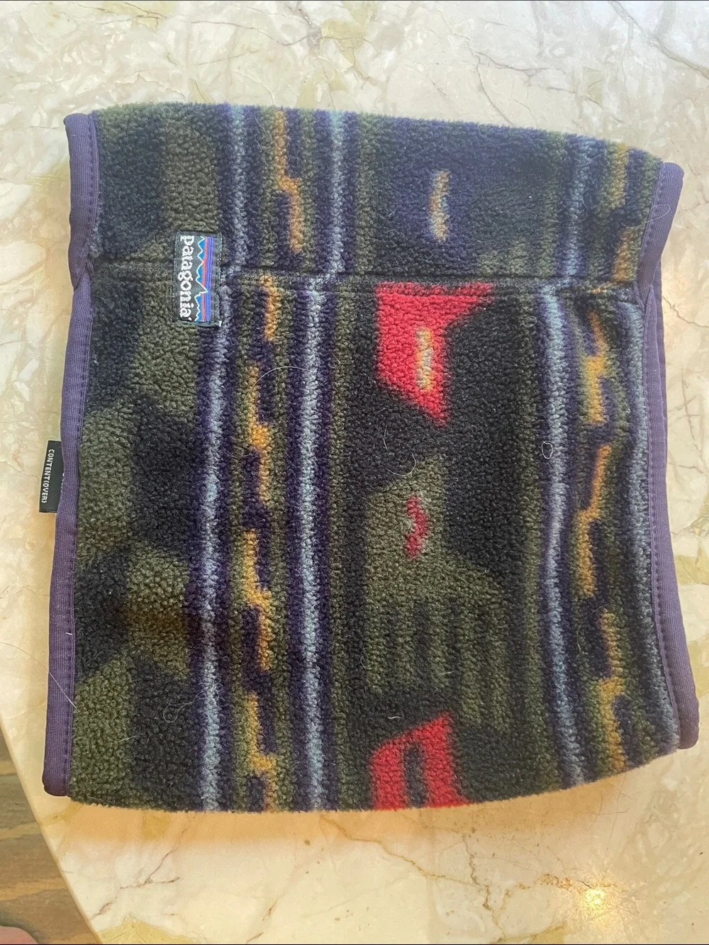 Patagonia Fleece Neck Warmer in Black, Olive & Red Pattern